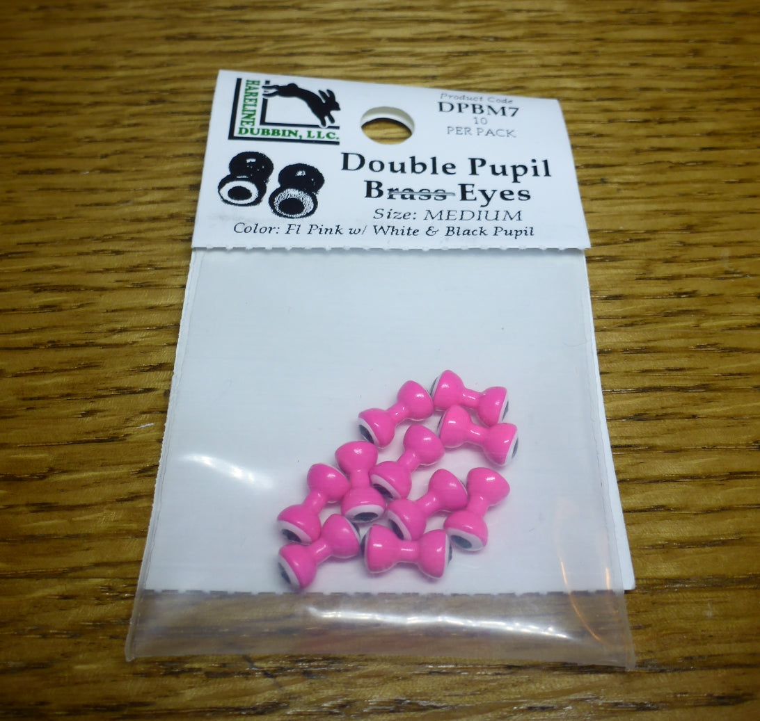 Hareline Double Pupil Brass Eyes Fl Pink – 10 Pcs