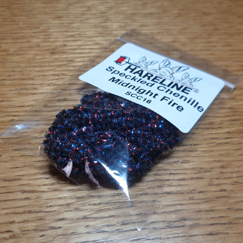 Hareline Speckled Chenille - Midnight Fire - Troutlore Fly Tying Materials Australia