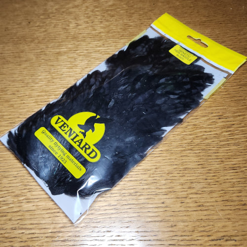 Veniard Genetic Hen Saddle – Dyed Black - Troutlore Fly Tying Shop Australia