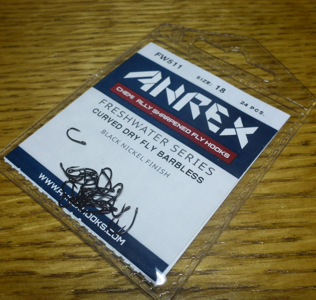 Ahrex FW511 Barbless Curved Dry Fly Hooks – Black, 24-Pack, Norway Made