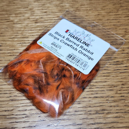 Black Barred Rabbit Strips Crawfish Orange - Troutlore Fly Tying Materials Australia