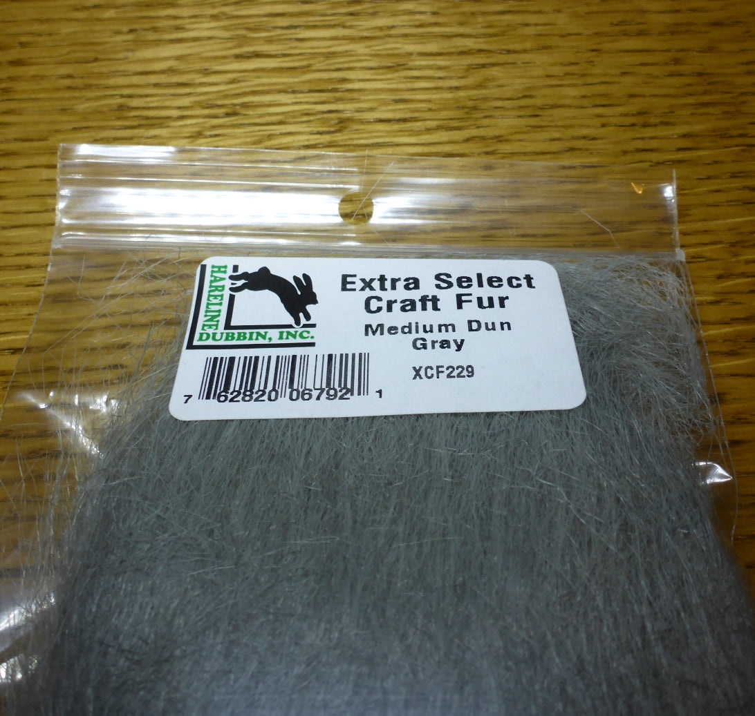 Hareline Extra Select Craft Fur Medium Dun Gray - Troutlore Fly Tying Retailer Australia