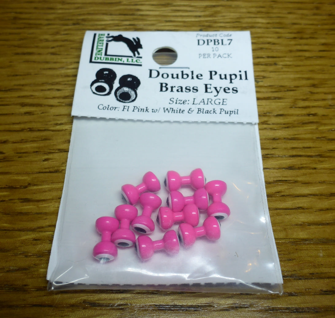 Hareline Double Pupil Brass Eyes Fl Pink – 10 Pcs - Troutlore Saltwater Fly Tying Materials Australia