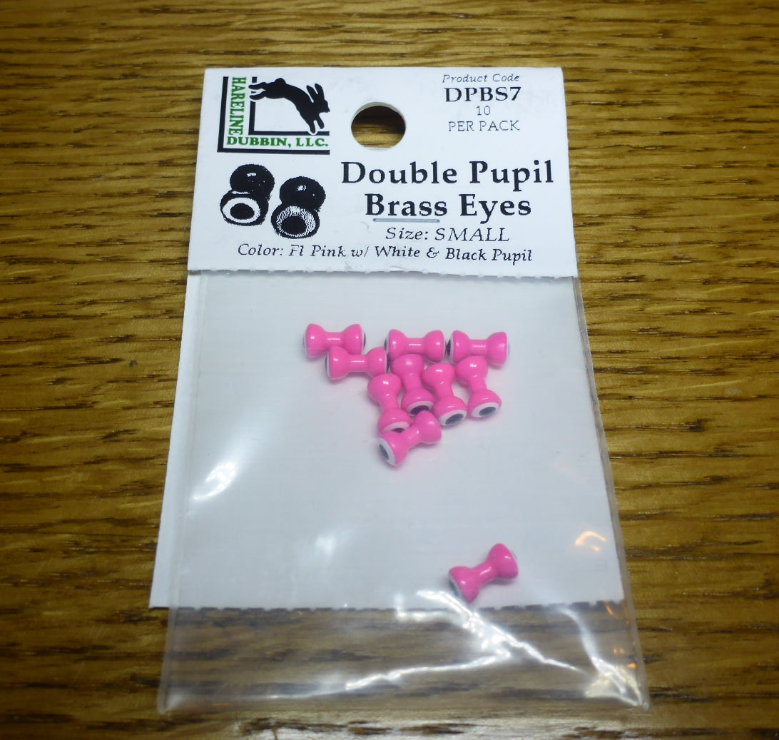 Hareline Double Pupil Brass Eyes Fl Pink – 10 Pcs