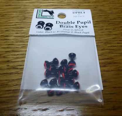Hareline Double Pupil Brass Eyes Black & Orange – 10 Pcs