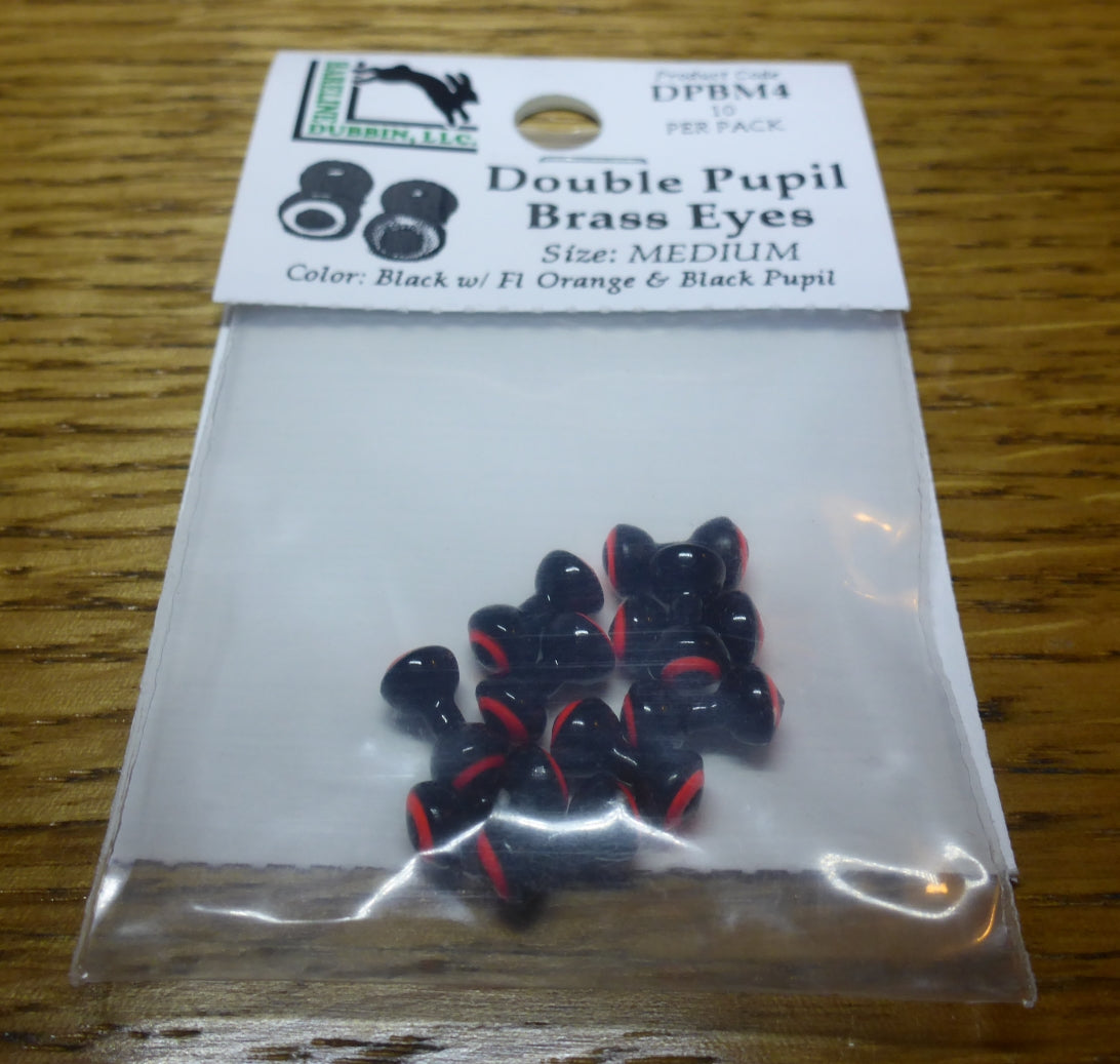 Hareline Double Pupil Brass Eyes Black & Orange – 10 Pcs