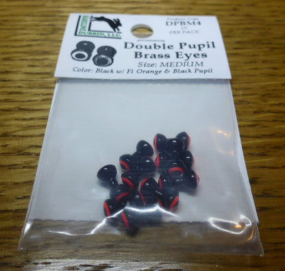 Hareline Double Pupil Brass Eyes Black & Orange – 10 Pcs