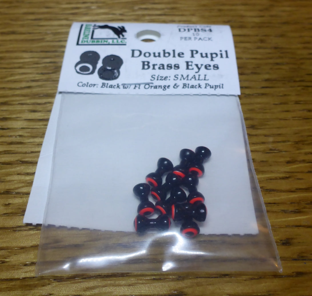 Hareline Double Pupil Brass Eyes Black & Orange – 10 Pcs