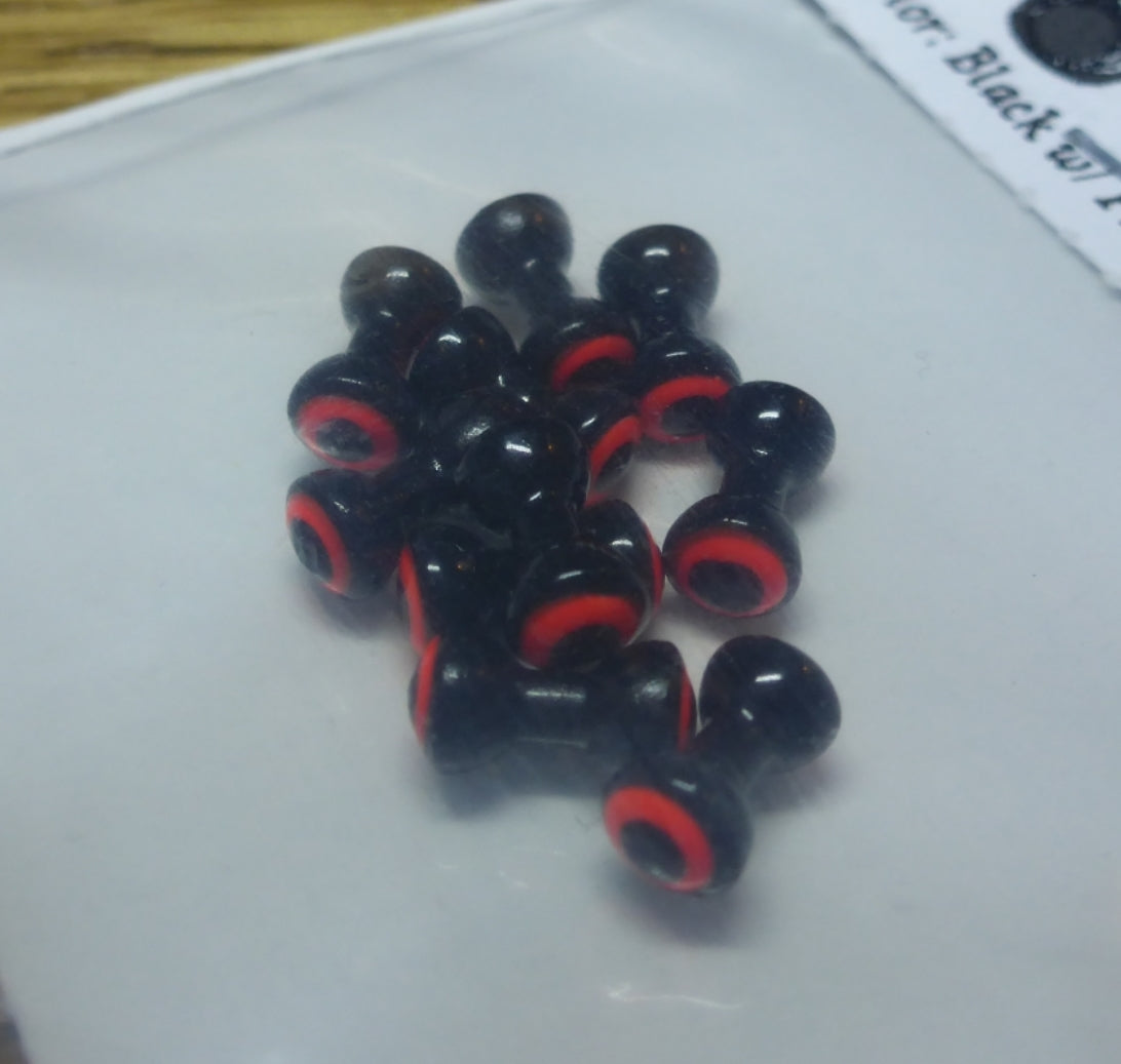 Hareline Double Pupil Brass Eyes Black & Orange – 10 Pcs - Troutlore Fly Tying Supplies Australia