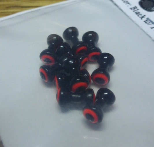 Hareline Double Pupil Brass Eyes Black & Orange – 10 Pcs - Troutlore Fly Tying Supplies Australia