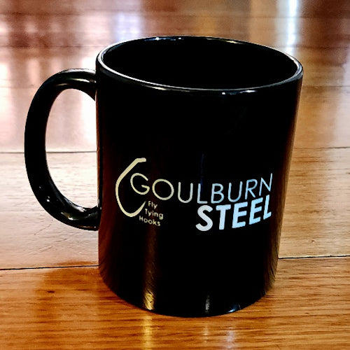 GOULBURN STEEL LOGO COFFEE MUG AVAILABLE FROM TROUTLORE FLY TYING STORE AUSTRALIA