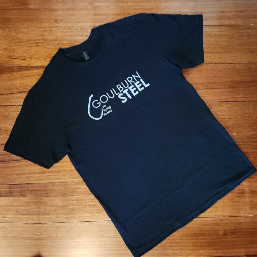 Goulburn Steel Logo T-Shirt Black - Available from Troutlore Fly Tying Store Australia
