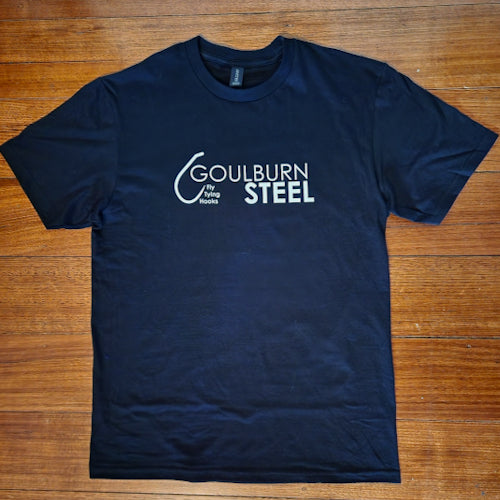 Goulburn Steel Logo T-Shirt Black - Available from Troutlore Fly Tying Store Australia