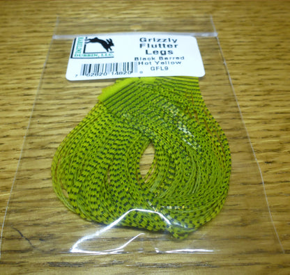 Grizzly Flutter Legs Black Barred Hot Yellow - Troutlore Fly Tying Store Australia