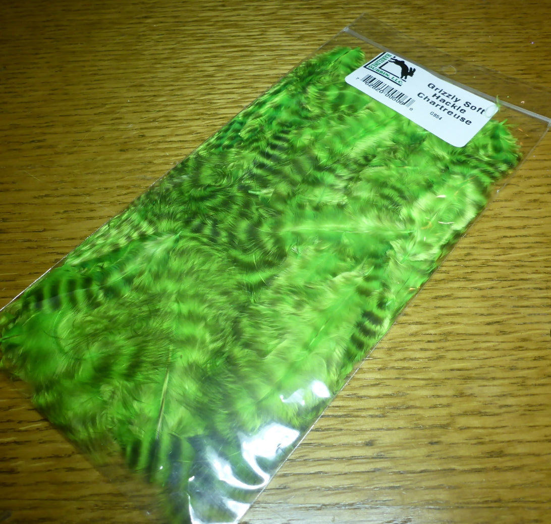 Hareline Grizzly Soft Hackle Chartreuse - Troutlore Fly Tying Feathers Australia