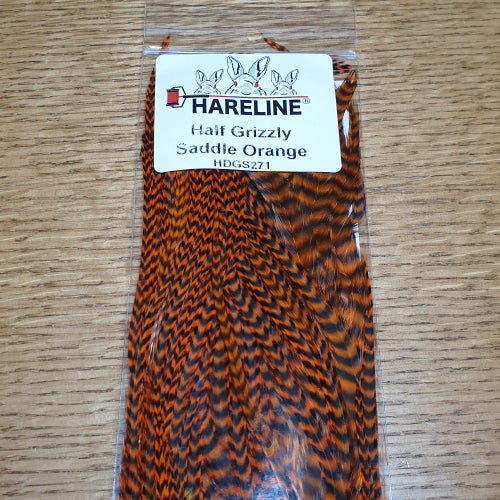 Hareline Grizzly Half Saddle – Orange - Troutlore Fly Tying Hackle Feathers Australia