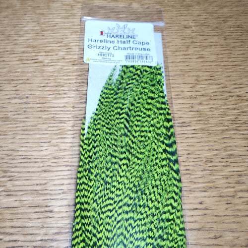 Hareline Half Cape - Grizzly Chartreuse- Troutlore Fly Tying Feathers Australia
