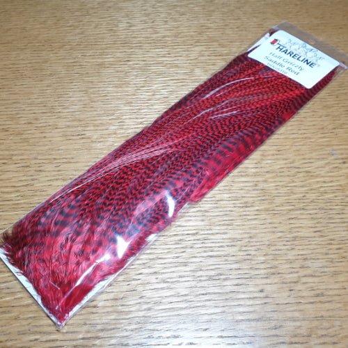 Hareline Grizzly Half Saddle – Red - Troutlore Fly Tying Feathers Australia