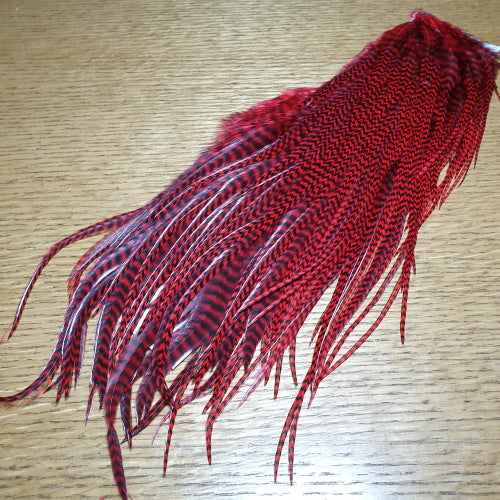 Hareline Grizzly Half Saddle – Red - Troutlore Fly Tying Feathers Australia
