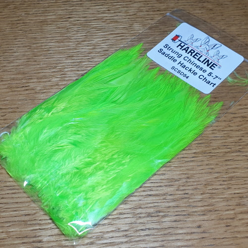 Hareline Strung Saddle Hackle 5-7 Inch Chartreuse