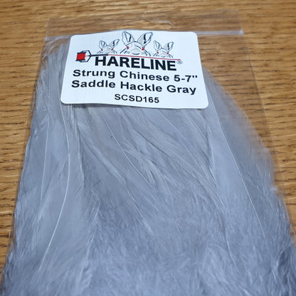 Hareline Strung Saddle Hackle 5-7 Inch Gray