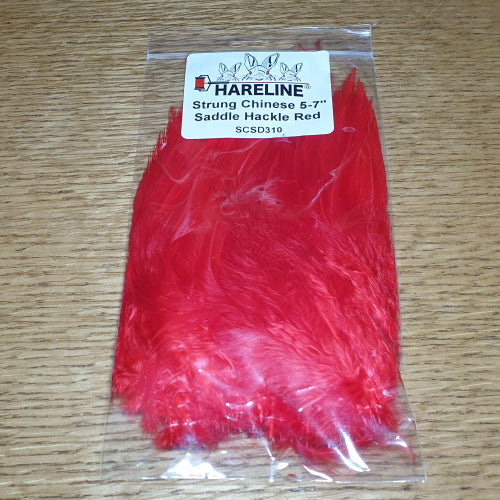 Hareline Strung Saddle Hackle 5-7 Inch Red - Troutlore Fly Tying Materials Australia