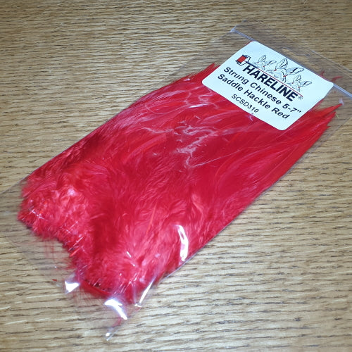 Hareline Strung Saddle Hackle 5-7 Inch Red - Troutlore Fly Tying Materials Australia