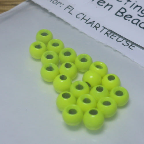 Hareline Plummeting Tungsten Beads Fl Chartreuse – 20 Pcs Available at Troutlore Fy Tying Shop Australia