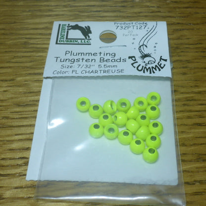 Hareline Plummeting Tungsten Beads Fl Chartreuse – 20 Pcs