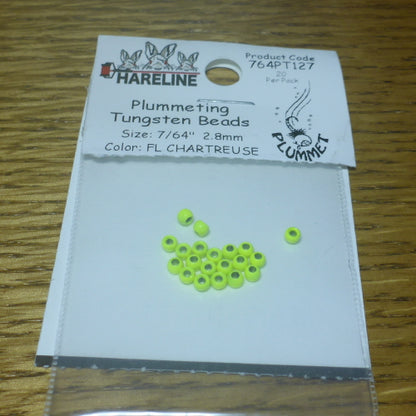 Hareline Plummeting Tungsten Beads Fl Chartreuse – 20 Pcs