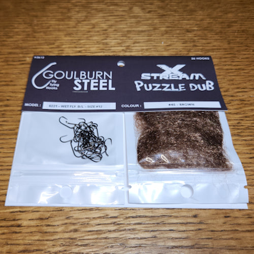 Goulburn Steel Barbless Wet Fly Hook & Puzzle Dub Combo - Troutlore Fly Tying Store Australia
