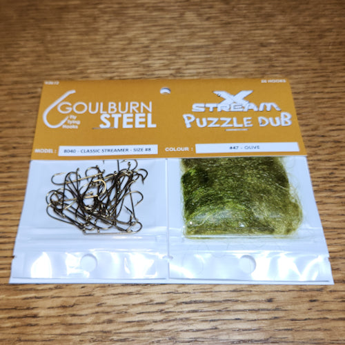 Goulburn Steel Classic Streamer Hook & Puzzle Dub Combo - Troutlore Fly Tying Store Australia
