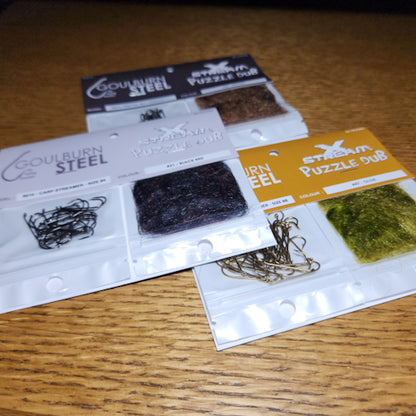 Goulburn Steel Hook & Puzzle Dub Combo - Troutlore Fly Tying Store Australia
