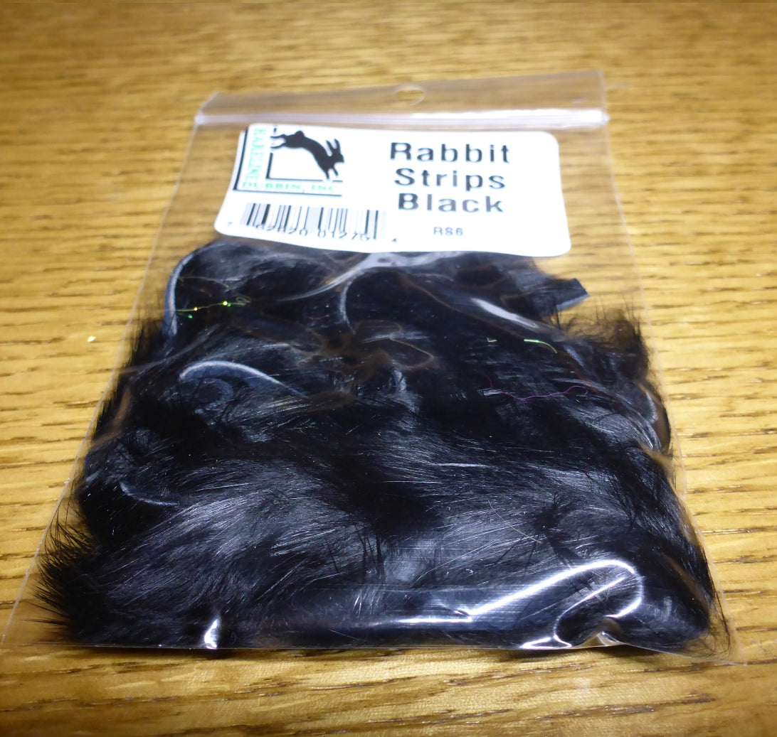 Hareline Rabbit Strips Black - Troutlore Fly Tying Materials Australia