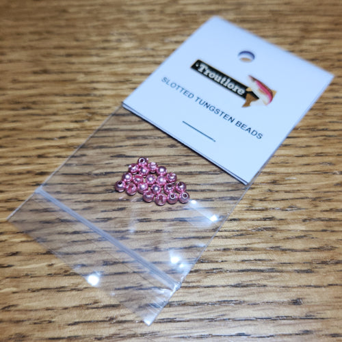Slotted Tungsten Beads Metallic Pink – 20 Pcs - Troutlore Fly Tying Supplies Australia