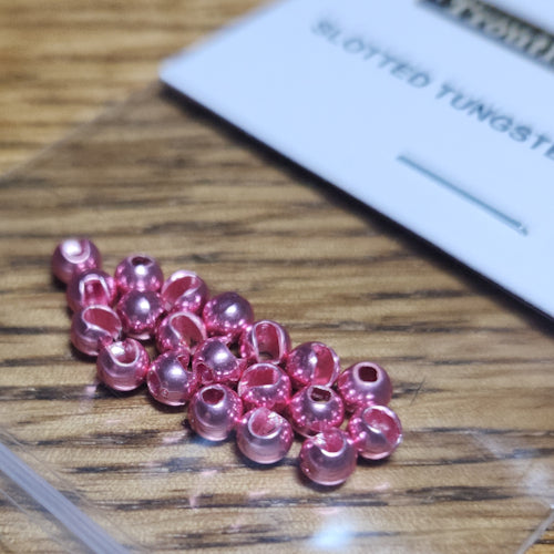 Slotted Tungsten Beads Metallic Pink – 20 Pcs - Troutlore Fly Tying Supplies Australia