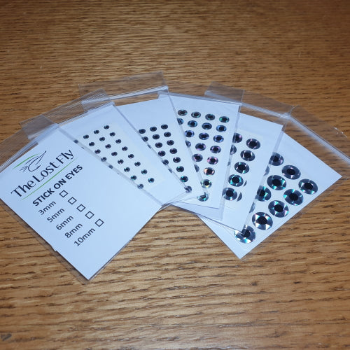 The Lost Fly Stick On Eyes AVAILABLE AT TROUTLORE FLY TYING STORE AUSTRALIA