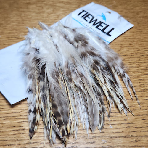 Tiewell Strung Saddle Hackle 5-7 Inch Grizzly - Troutlore Fly Tying Materials Australia