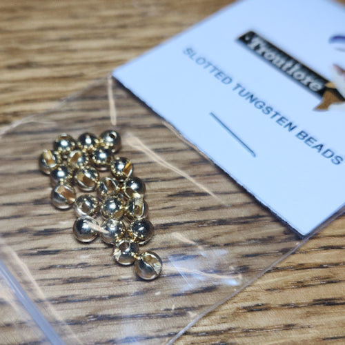 Slotted Tungsten Beads Gold – 20 Pcs - Troutlore Fly Tying Products Australia