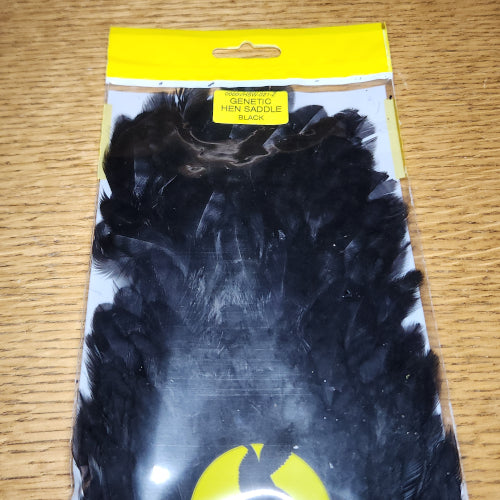 Veniard Genetic Hen Saddle – Dyed Black - Troutlore Fly Tying Shop Australia