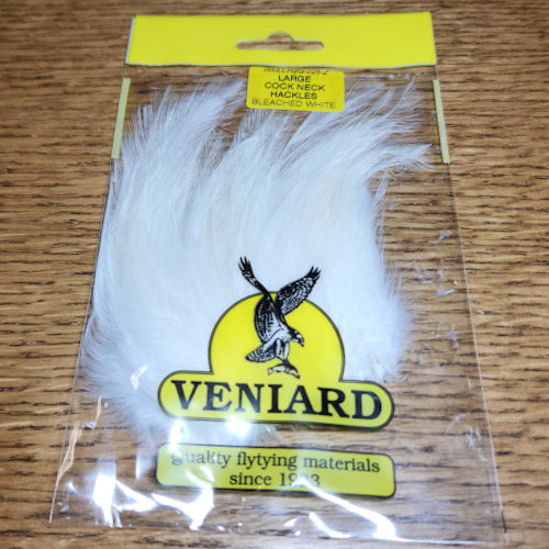 Veniard Cock Neck Hackle - White - Troutlore Fly Tying Feathers Australia