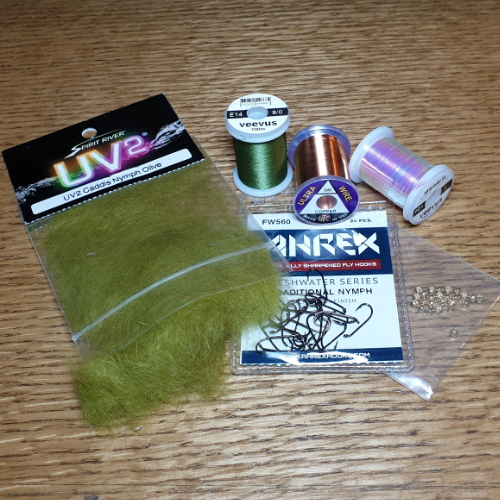OLIVE FLASHBACK HARES EAR NYMPH TIEYOUROWN KIT FLY TYING KIT AVAILABLE FROM TROUTLORE FLYTYING STORE IN AUSTRALIA