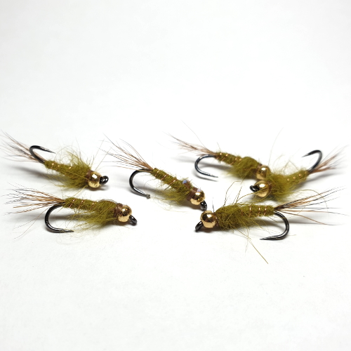OLIVE FLASHBACK HARES EAR NYMPH FLY PATTERN AVAILABLE FROM TROUTLORE FLYTYING STORE IN AUSTRALIA