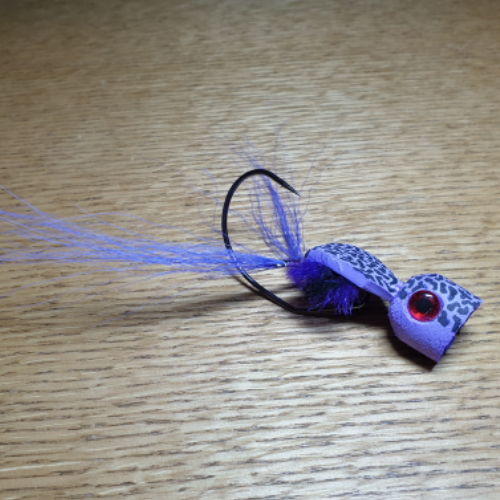 OZZY NATIVE FLIES FROG POPPER PURPLE MURRAY COD FLY AVAILABLE AT TROUTLORE FLY TYING STORE