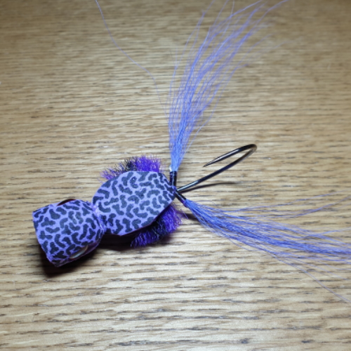 OZZY NATIVE FLIES FROG POPPER PURPLE MURRAY COD FLY AVAILABLE AT TROUTLORE FLY TYING STORE