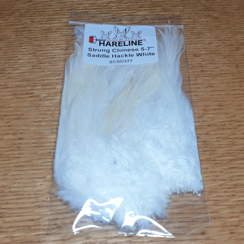 Hareline Strung Saddle Hackle 5-7 Inch White - Troutlore