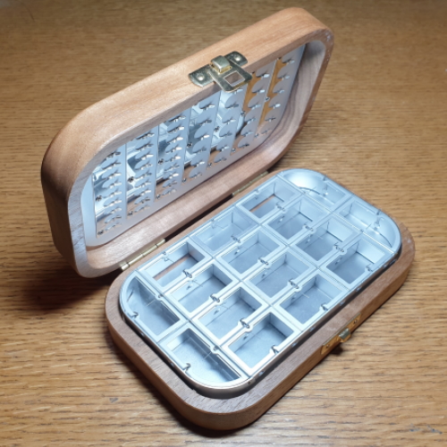 RICHARD WHEATLEY WOODEN FLY BOX AVAILABLE AT TROUTLORE FLY TYING SHOP IN AUSTRALIA